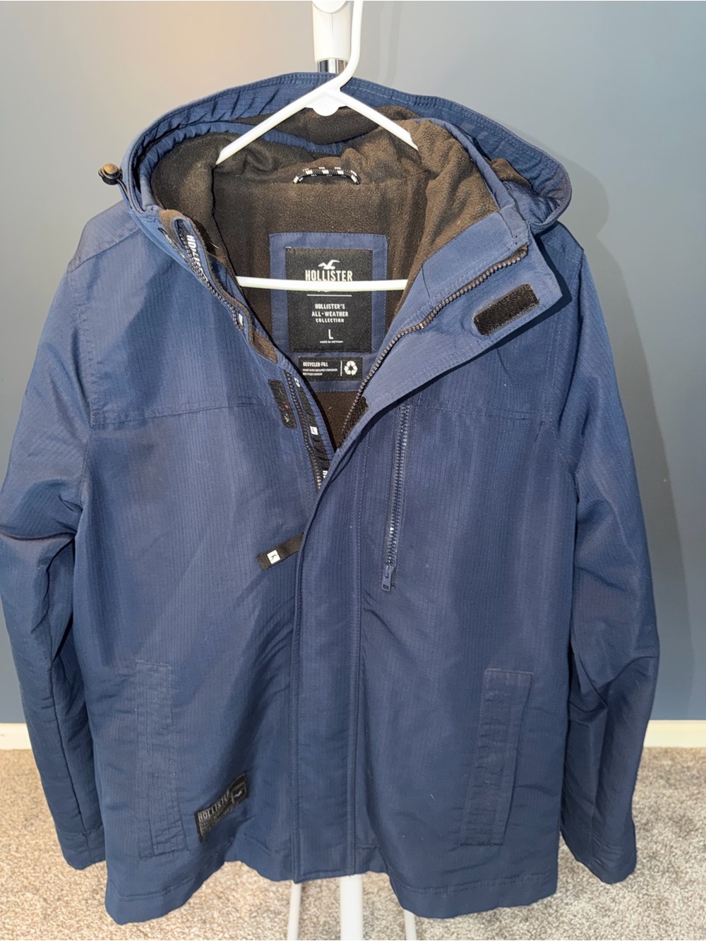 Hollister Men's Blue Hooded Raincoat